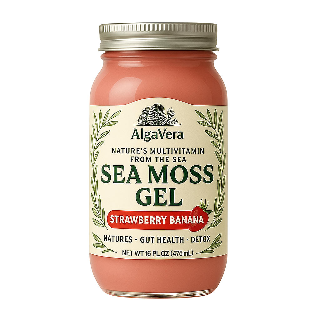 AlgaVera Strawberry Banana Sea Moss Gel – Organic Superfood Blend for Gut Health & Immunity – 16 oz