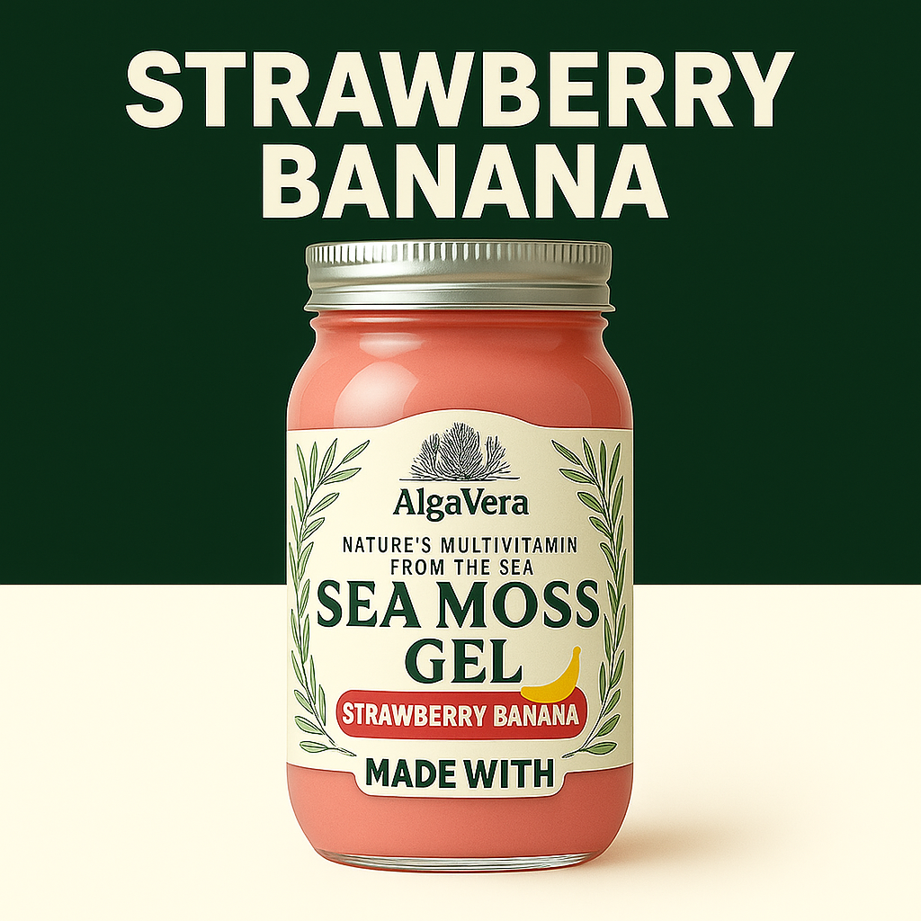 AlgaVera Strawberry Banana Sea Moss Gel – Organic Superfood Blend for Gut Health & Immunity – 16 oz